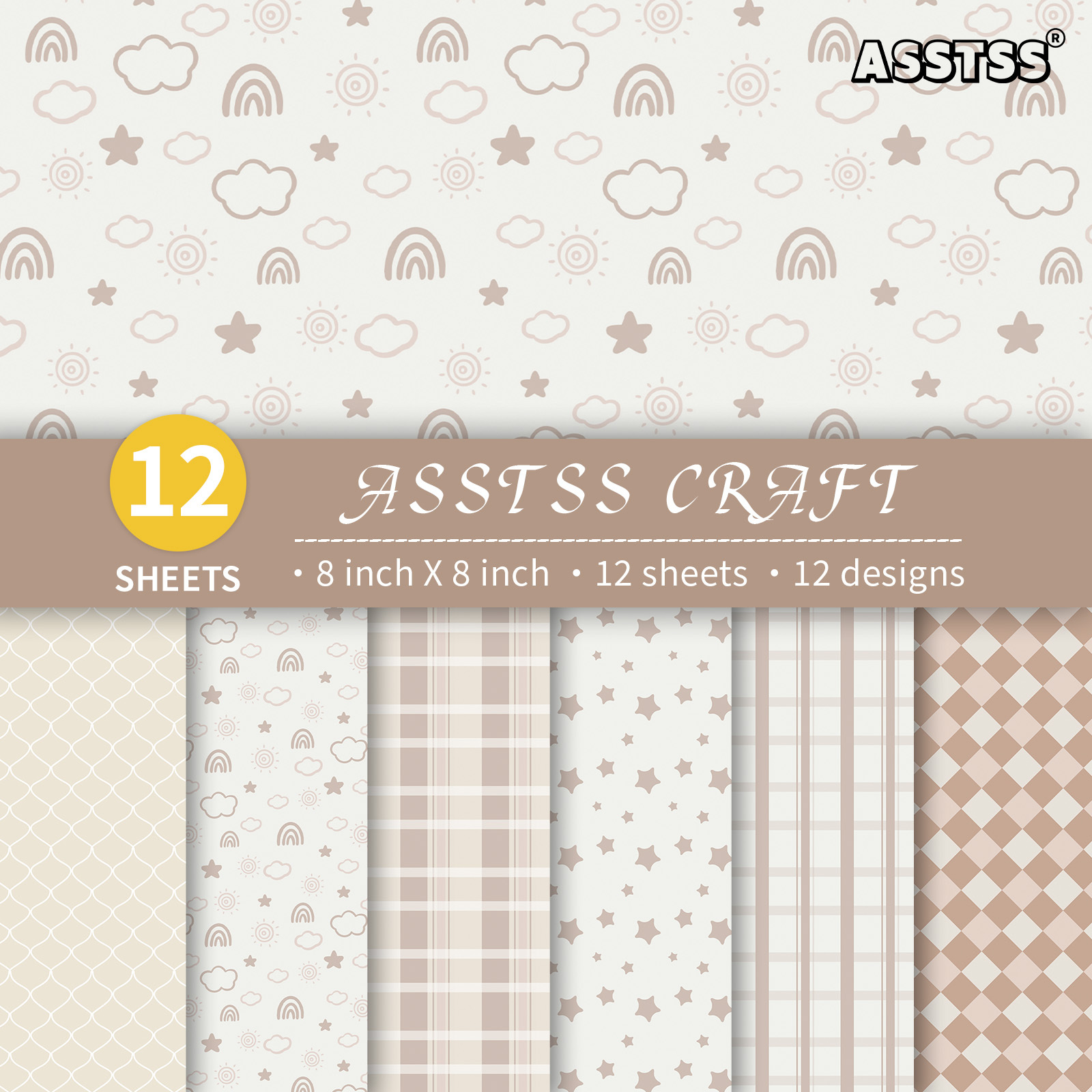 TEMU Bloc de papier de scrapbooking ASSTSS 12 feuilles pour journaling, papier cartonné épais bohème avec floraux dessinés à , poudrés, dessins au