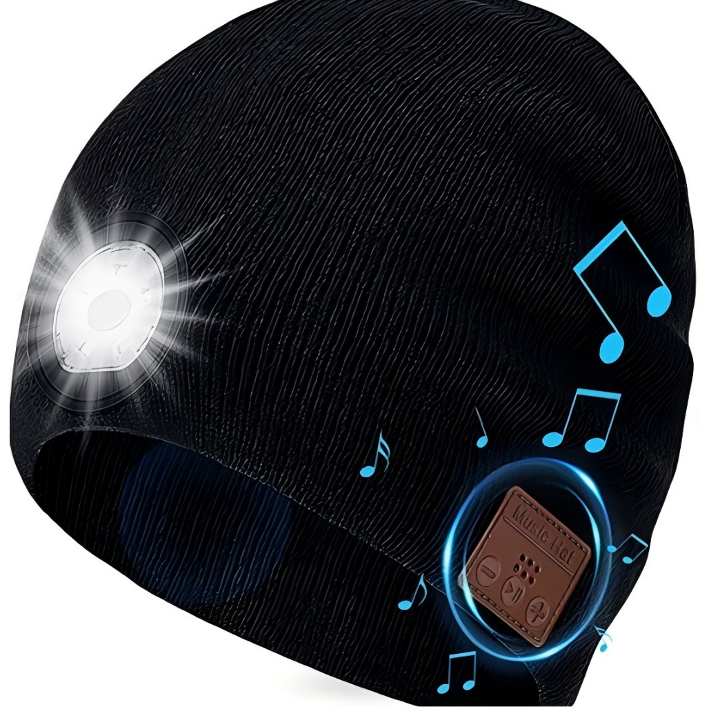 TEMU Bluetooth Led Black Beanie Hat | Music & Built-in Lights | Usb-c Rechargeable Winter Skull For Camping, Jogging, Night Safety, Unisex Christmas
