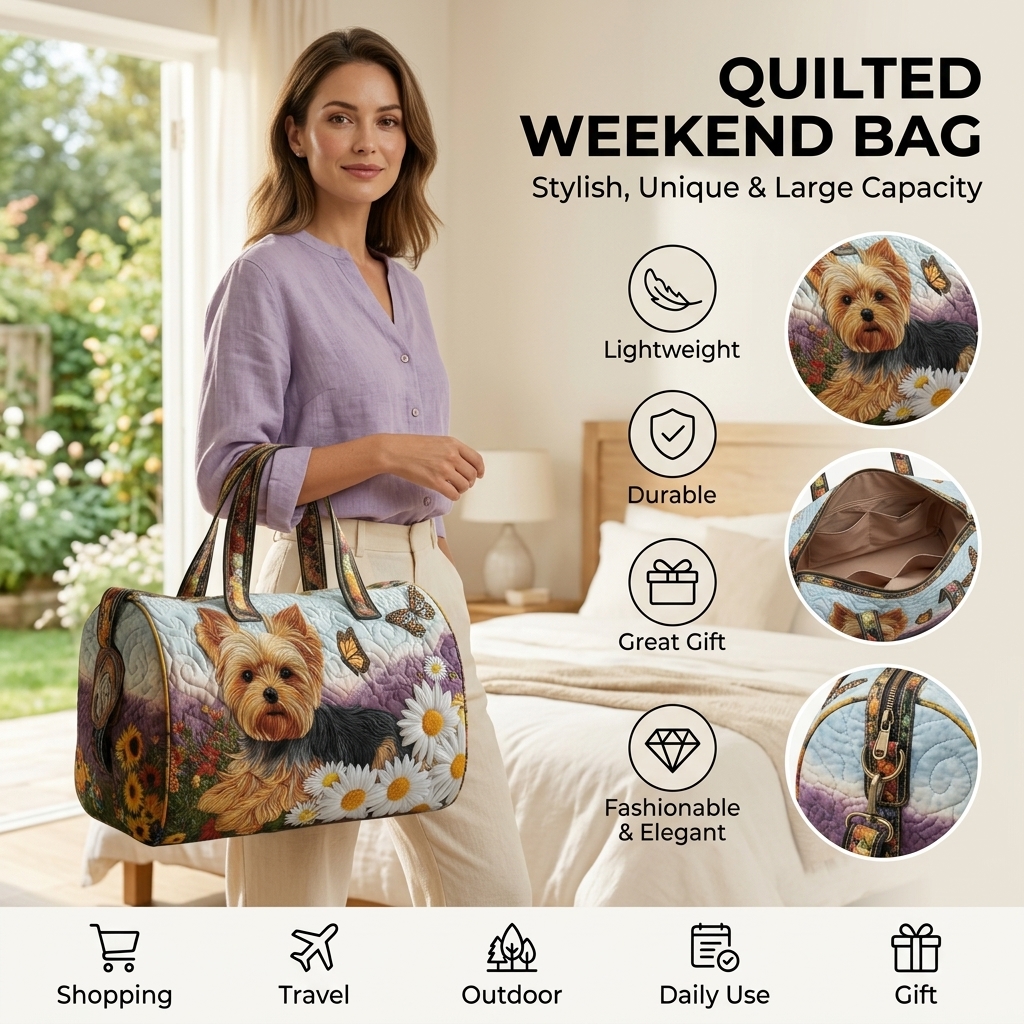 Image of 1-large Cylindrical Travel Tote Bag, Women's Quilted Travel Bag, Puppy Print Weekend Overnight Bag, Zippered Tote Bag, Weekend Trips, Gym, Camping, Vacations, Carry-on Bag, Laptop Bag, Pet Bag
