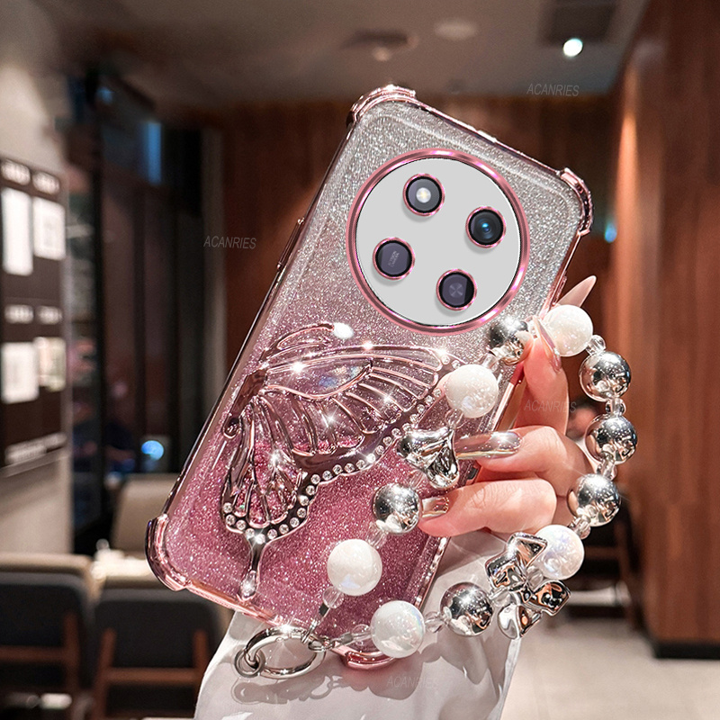 TEMU Phone Case: For Lite Luxury Plating Shockproof Thickening Glitter Card Phone Case For Huawei Honor Magic 7 Lite Quicksand Bracket Elegant
