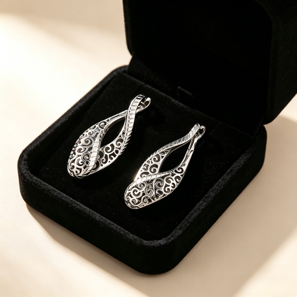 Vintage Twisted Filigree Vine Drop Earrings, Elegant Design