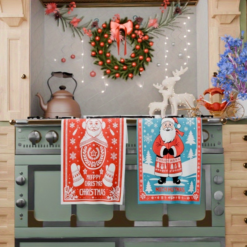 2pcs 18 .04 cm kitchen towel tea towel christmas   merry christmas kitchen decoration christmas decorations soft christmas kitchen towel christmas towel towel gift decoration jrqtv details 0