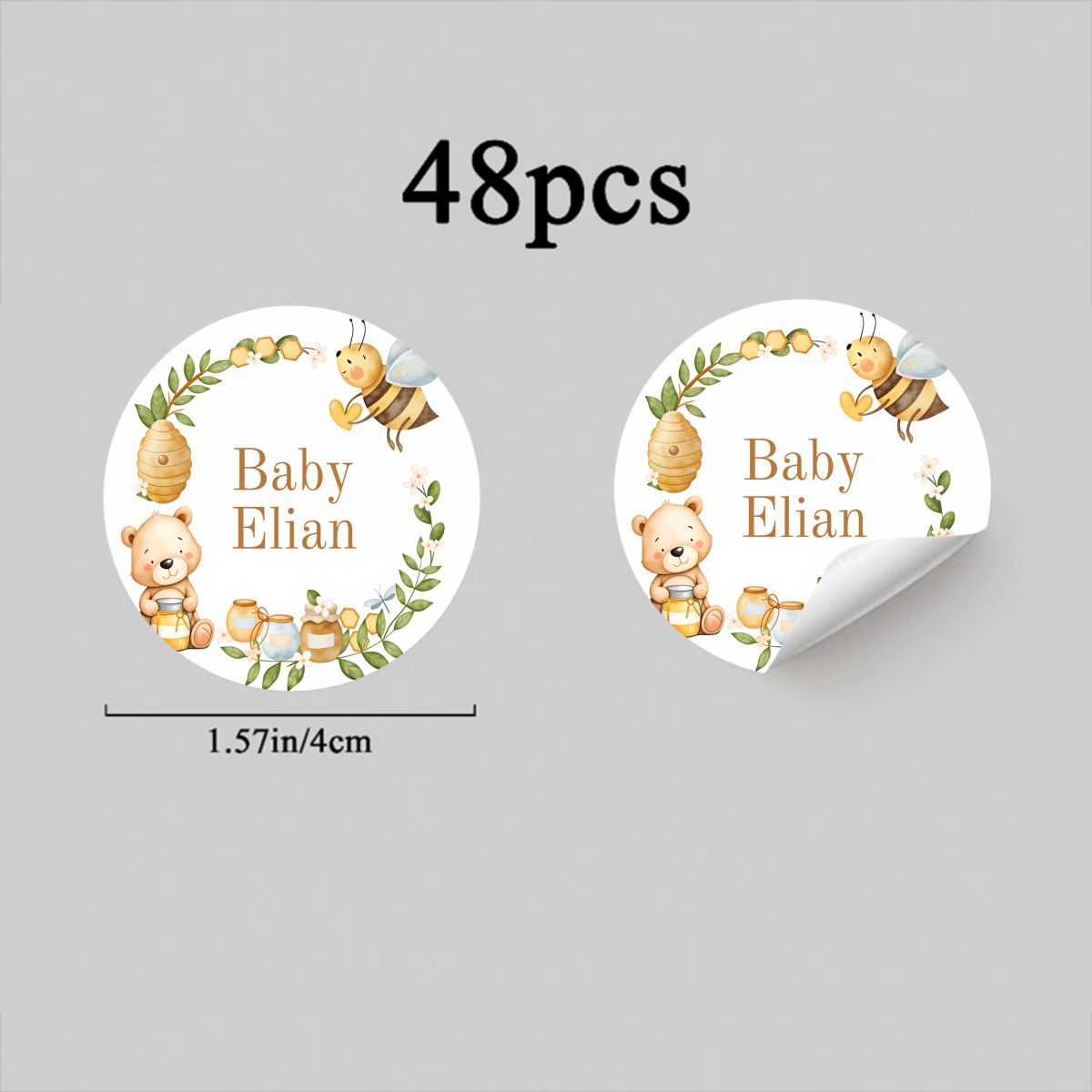 TEMU 24pcs/48pcs Personalized Text Custom Stickers Honey Bear Bee Round Labels For Party Decorations Gift Tags Shower Events Wedding Favors Birthday