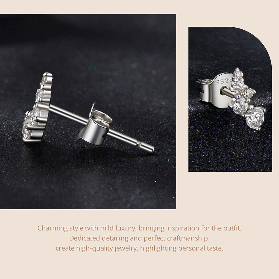 a pair of elegant and luxurious fashion earrings for women, made of 1.7  silver, featuring one 0.005ct moissanite, one 0.01ct moissanite, one 0.015ct moissanite,   0.03ct moissanite, along with one 0.06ct moissanite.   parties, weddings, everyday wear, and gifts for valentine s day. details 3