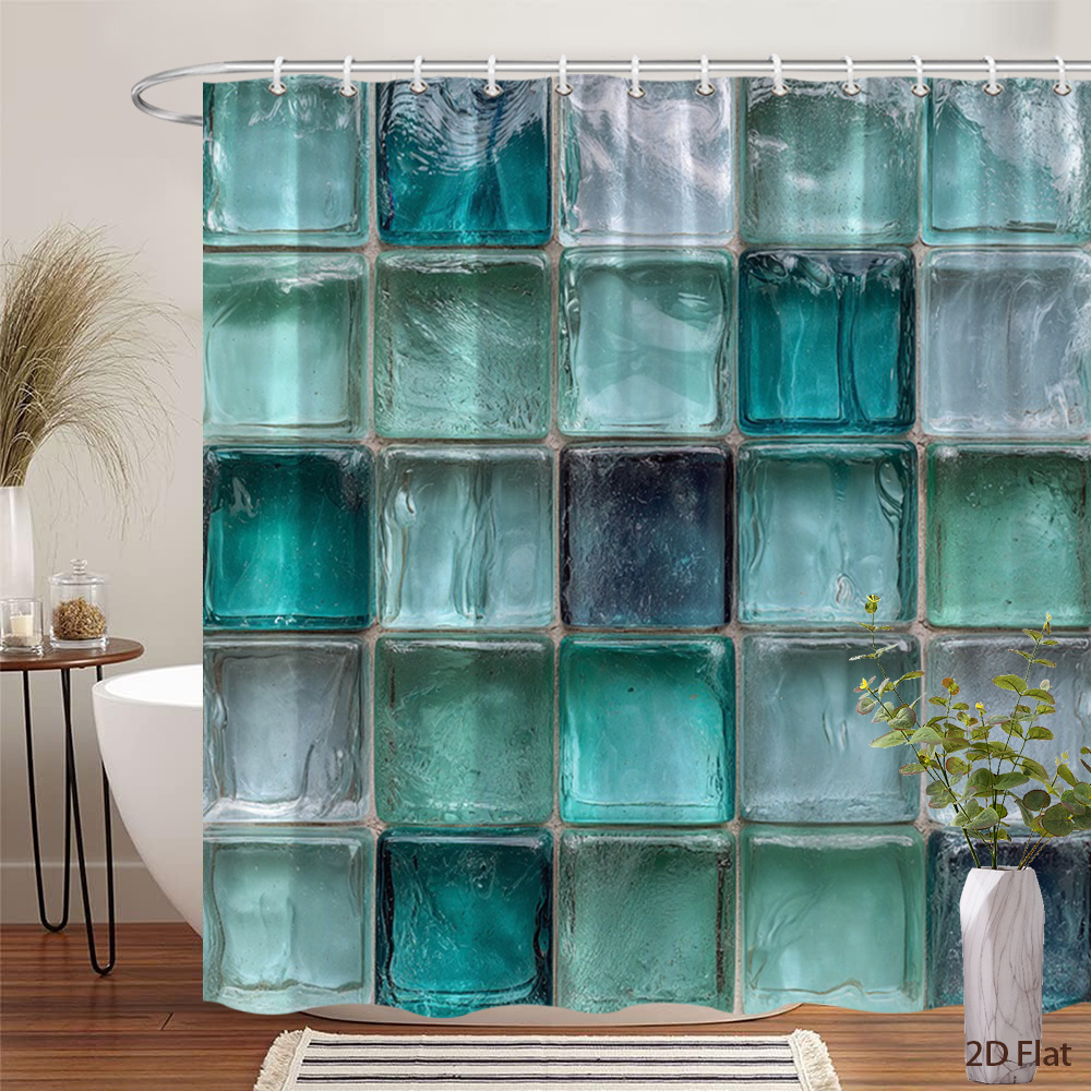 TEMU 2d Flat, 2d Flat, 1pc A 2d Flat Colorful Glass Mosaic Shower Curtain Featuring A , Made From Polyester Fabric. This Decorative Bath Curtain Set