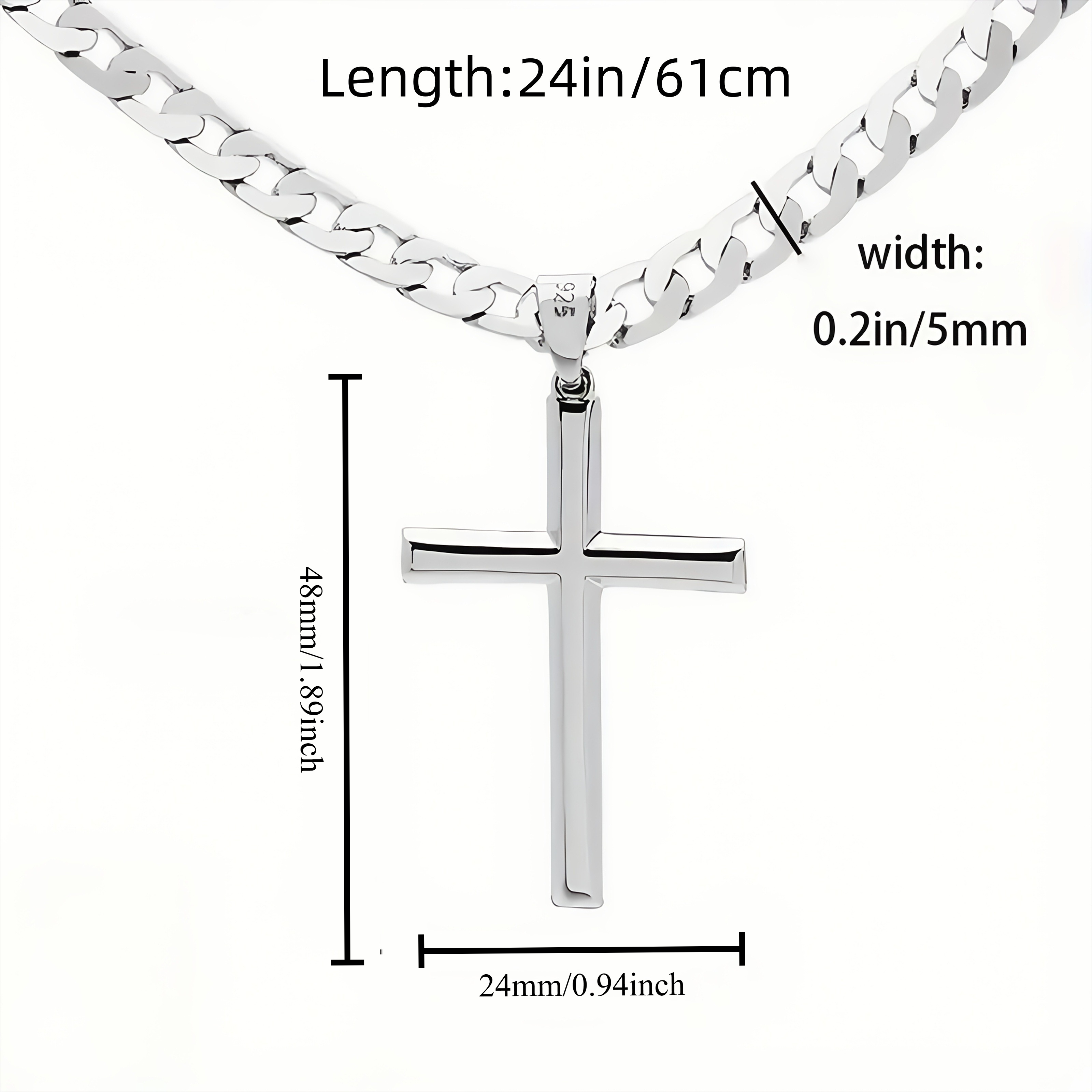 Image of 925 Silver Solid-cut 5mm Cuban Chain Cross Pendant Necklace | Classic, Fashionable And Exquisite Design, Suitable For Daily Wear, Parties, Events, And As A Gift For Festivals, With A Box