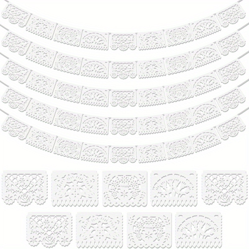 TEMU Set Of 5 Picado Banners, Plastic Decorations For Mexican Celebrations, Wedding Decor, Supplies, De Mayo Decorations - 4 Designs/90 Feet