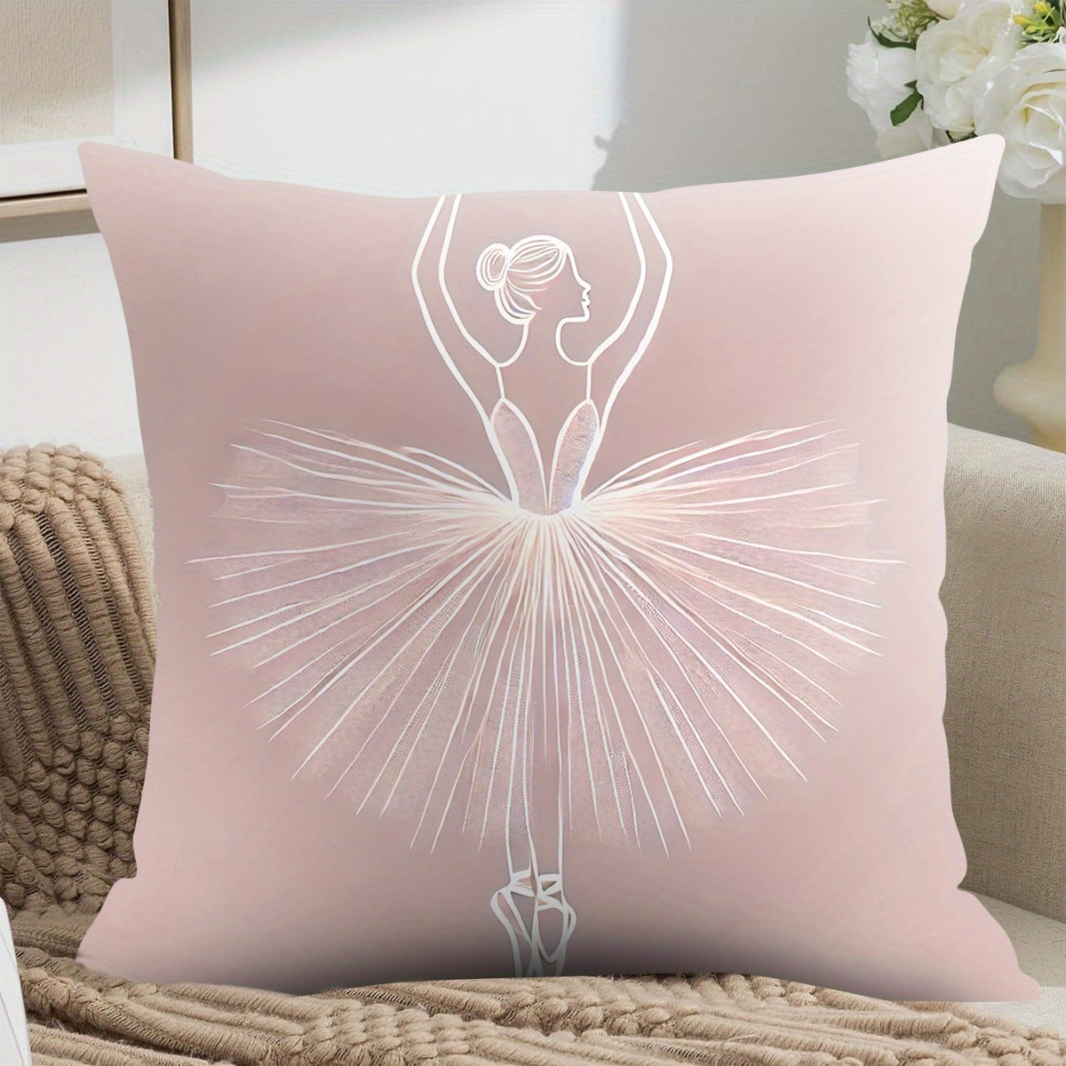 TEMU 1 rosa da ballerina, stampa su entrambi i lati, 18*18 pollici, morbida in poliestere a forma di gonna da ballerina, texture astratta minimalista