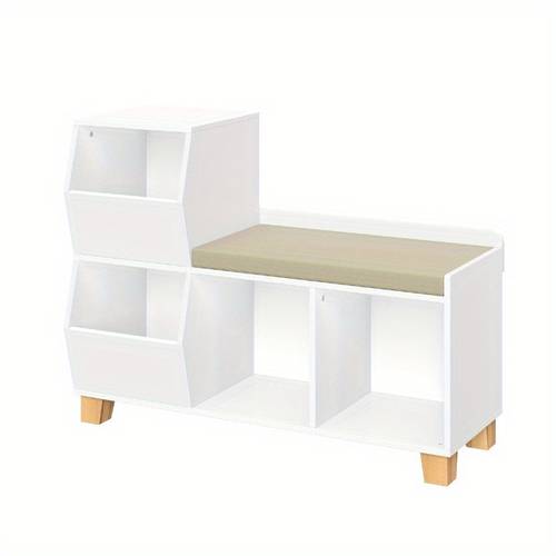 cubby organizer bench with toy storage shelves and cushioned seat white