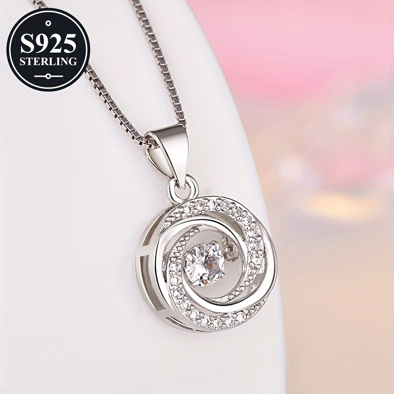 TEMU 925 Sterling Silvery Anti-allergic Creative Heartbeat Necklace Collarbone Chain Pendant, Synthetic Zirconia, Exquisite Gift Suitable For Women,