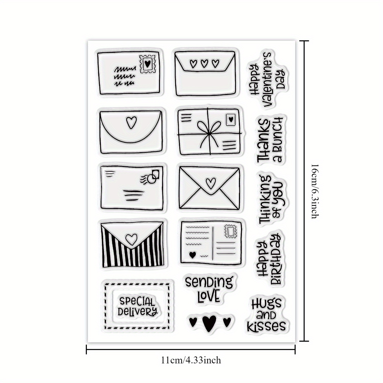 Image of 1 "postal Minis" Transparent Stamp And Metal Mold Set, Featuring 8 Unique Envelope Designs With Heart-shaped Patterns And Matching For Diy Scrapbooking And Handmade Crafts