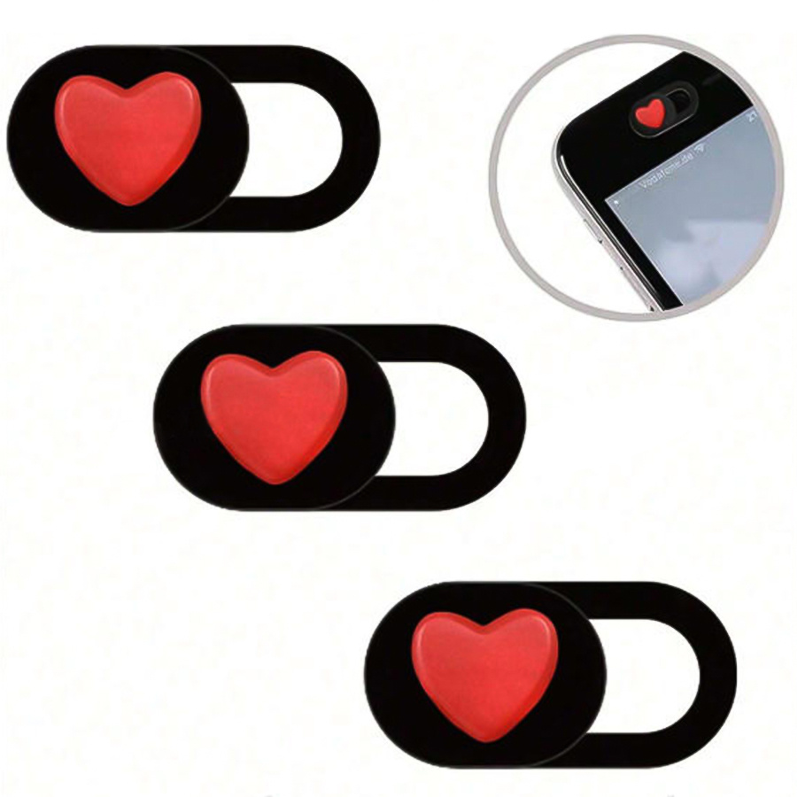 3pcs Red Heart-shaped Webcam Covers, Suitable For Phone And Computer Lenses,, Shockproof, Drop-proof, Scratch-resistant, Anti-fingerprint, Full Coverage