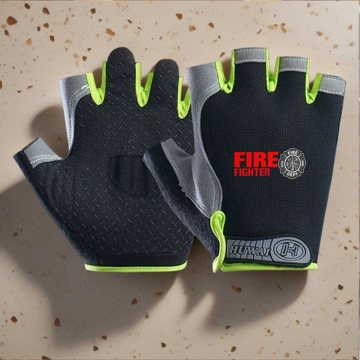1pair firefighter themed gloves with   maltese cross logo made of durable polyester suitable for outdoor work hiking cycling and daily wear unisex design