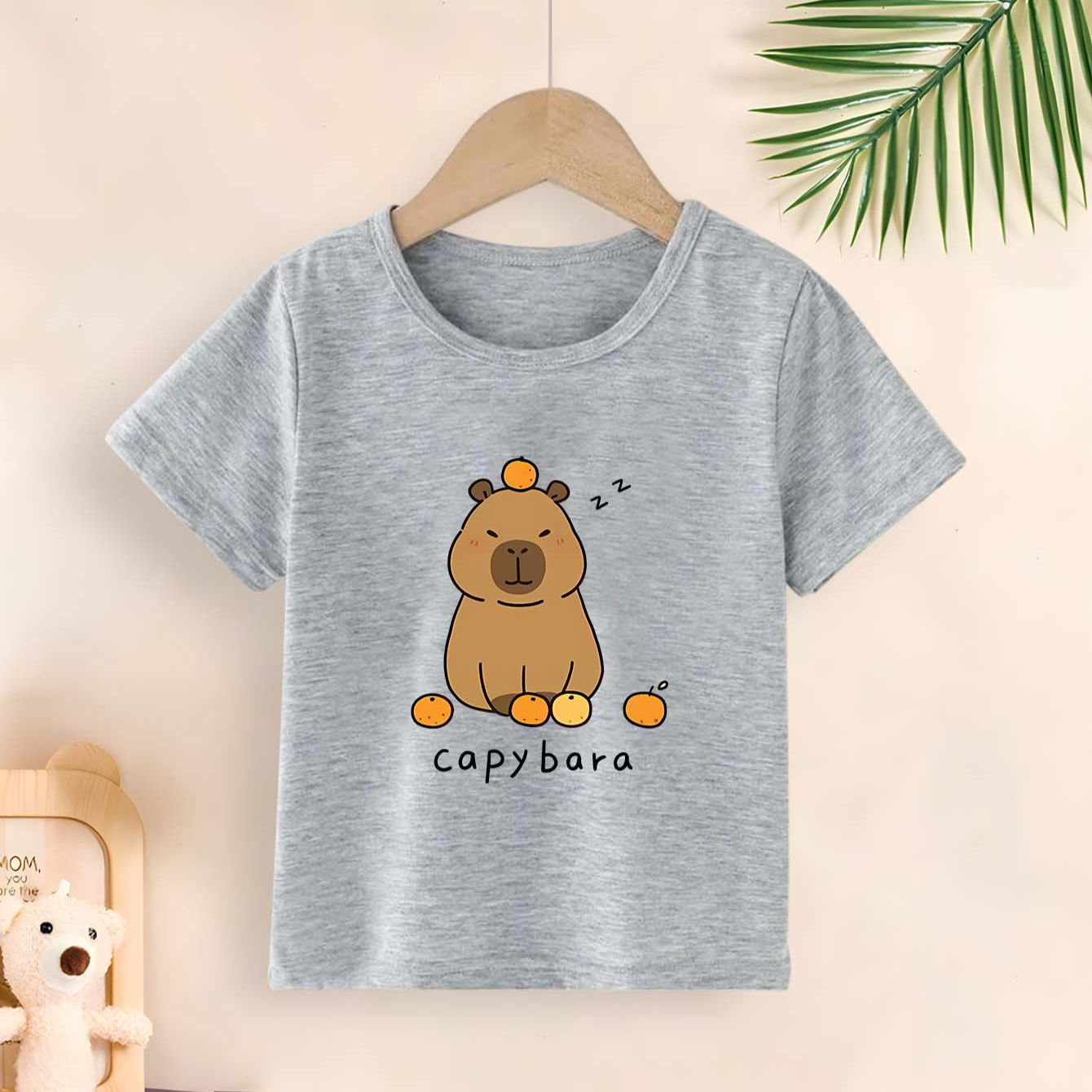 

Adorable Capybara & Letter Print ' T-shirt - Casual Crew Neck, Short Sleeve Summer Top With Stretch Fabric, Perfect Gift Idea