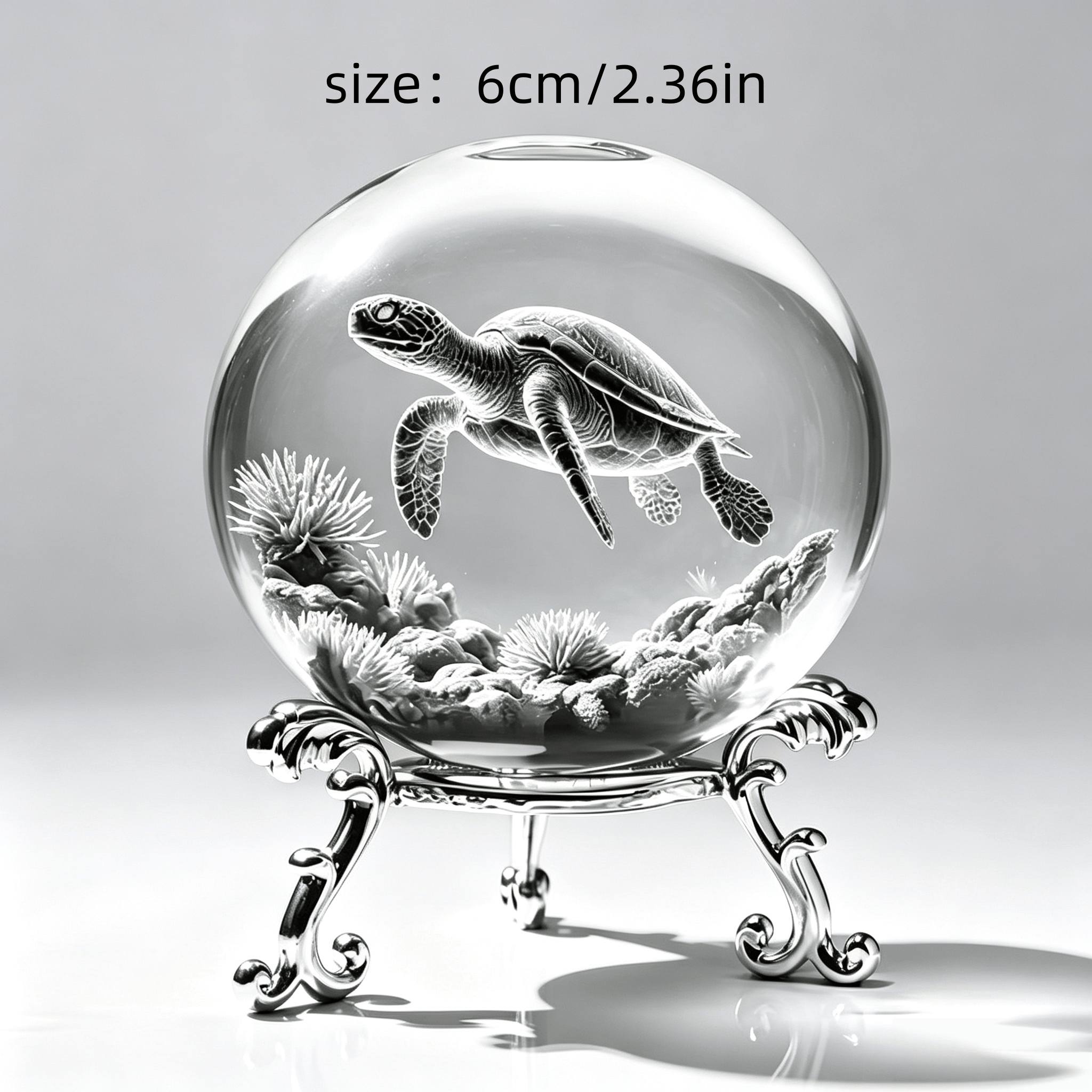 TEMU 3d Laser-engraved Sea Turtle Crystal Ball Ornament With & Base - Sphere Suitable For Home, Office, Aquarium Decor - / Decoration, Birthday Gift