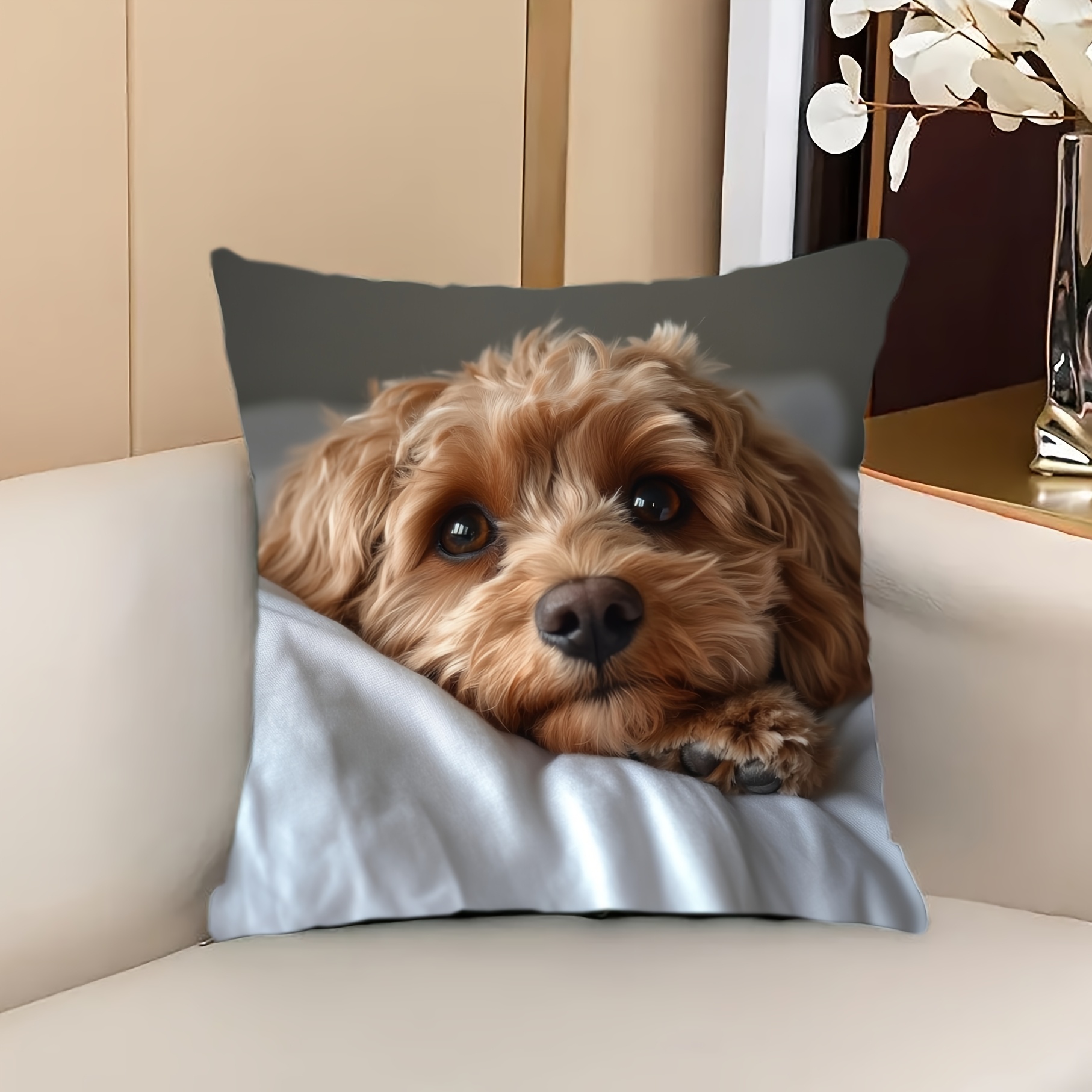 TEMU 1 Kavapup Dog Printed Pillowcase, Zipper Closure, Machine Washable, , Suitable For Living Room Sofa Bedroom Decoration, Single-sided Print,