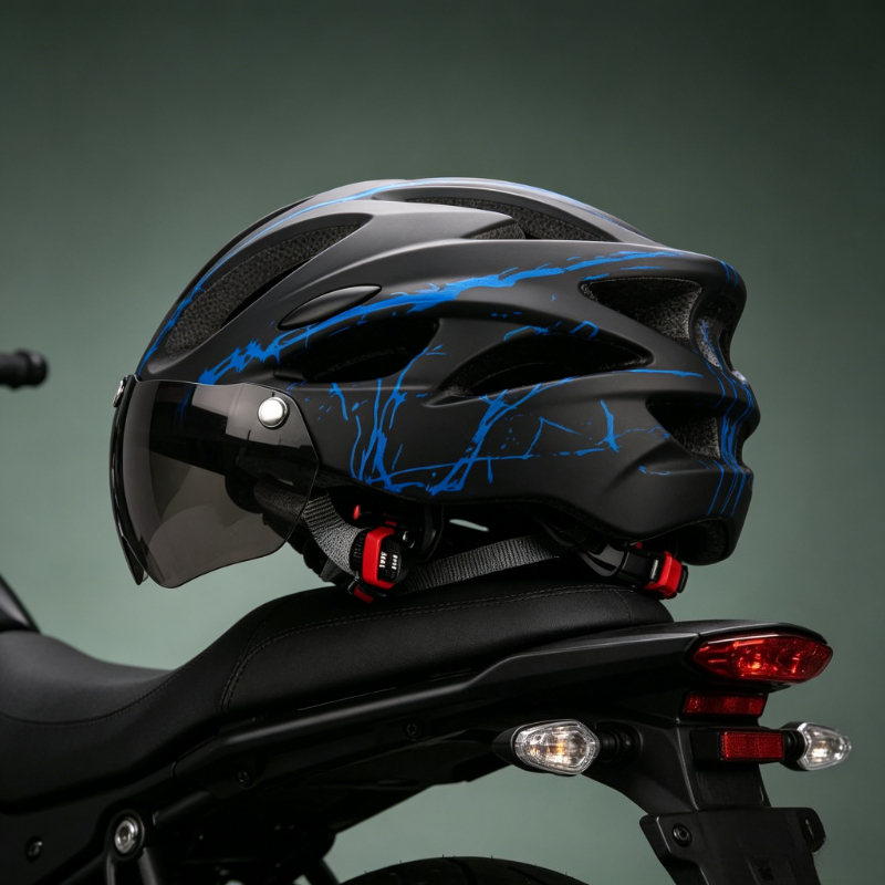 Delivery Riding Helmet with Goggles, Magnetic Windshield, Hard- , Integrated Molding, Unisex, Adjustable Size, No Battery