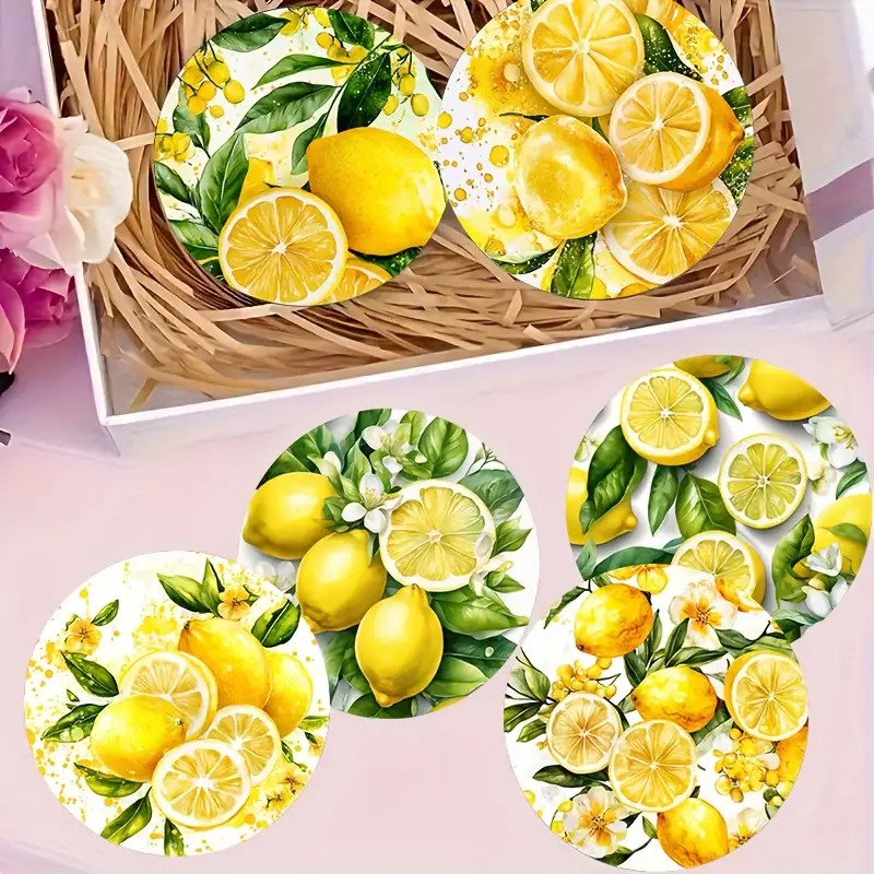6pcs Lemon Tree Wood Coasters - Heat-resistant Lemon Slices, Leaves & Lemon Tree Branch Design With Patterns - Wood /cellulose Pith - Lemon-themed Table Protectors, Dining, Car, Housewarming