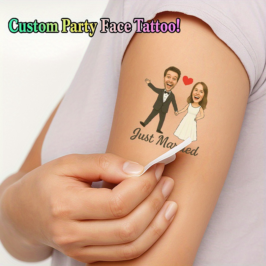 TEMU [custom] Photo Tattoo Sticker Romantic Wedding Valentine's Day Custom Photo Tattoo Sticker