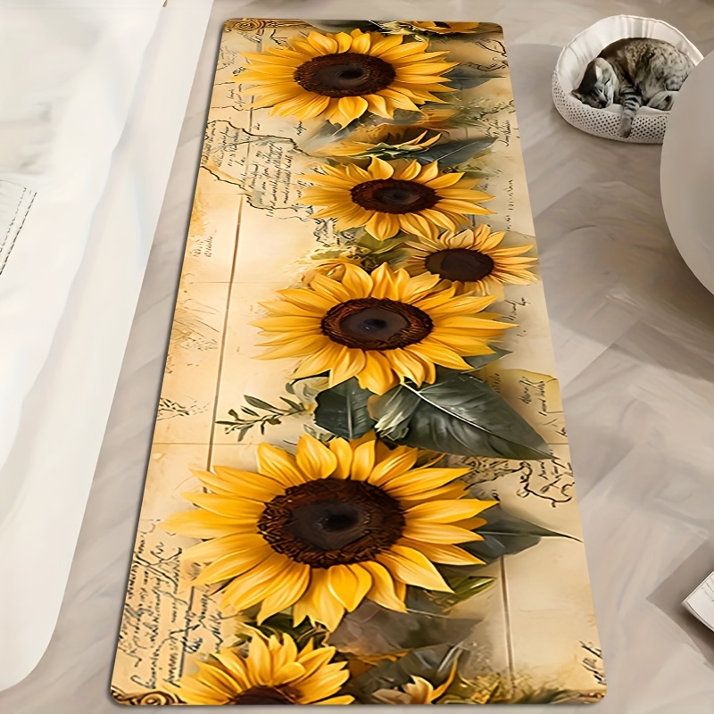 TEMU Tappeto Oblungo, Stampa Piatta 2D, Motivo a Girasoli per Casa , Tappeto Runner, Tessuto Flanella, per Soggiorno, Camera da Letto, Cucina, Bagno,