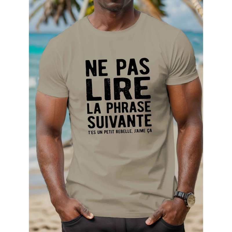 

T-Shirt Français Amusant pour Hommes - Manches Courtes, Col Rond, Polyester, Haut Décontracté d'Été, Polyester, Col Rond