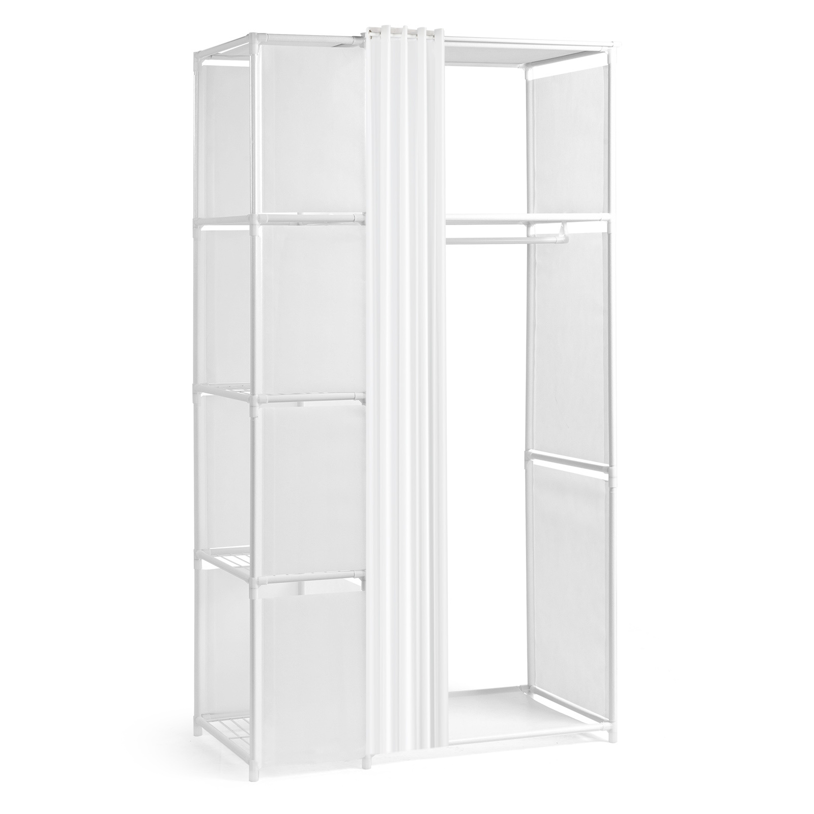 E-shop SUNROAD Offener Kleiderschrank mit Kleiderstange und Regalen, Robuster Metallrahmen, Stoffschrank für Schlafzimmer, Faltbarer Schrank mit