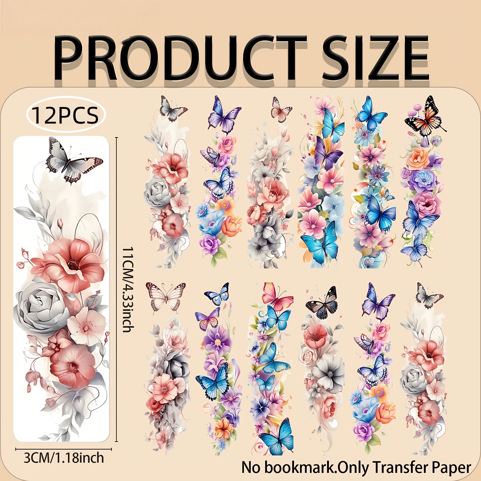 TEMU Lot de 12 UV DTF papillon et fleur, adaptés aux marque-pages en acrylique, décoration DIY pour rat de et coin lecture, décoration artisanale à