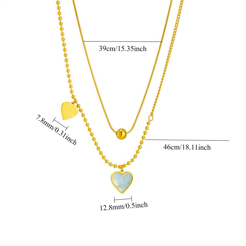 Double-Layered Stackable Heart-Shaped Necklace with Round Bead Chain