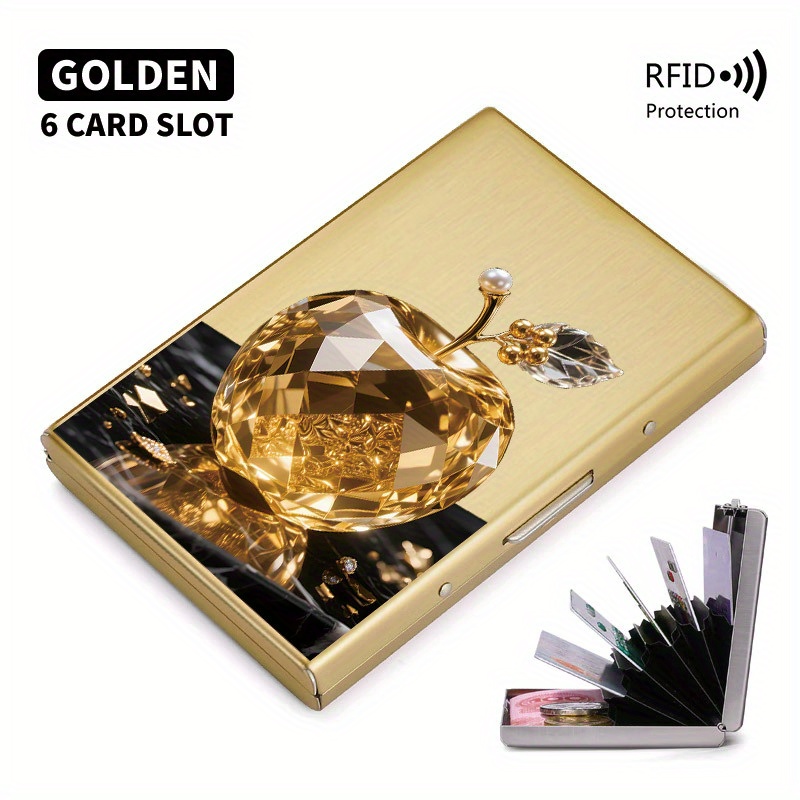 E-shop Goldenes -Muster Premium Edelstahl RFID-Diebstahlschutz-Kartenhalter für Männer – Stilvolle schwarze Metall-Geldbörse mit Mehrfach-Fächern,