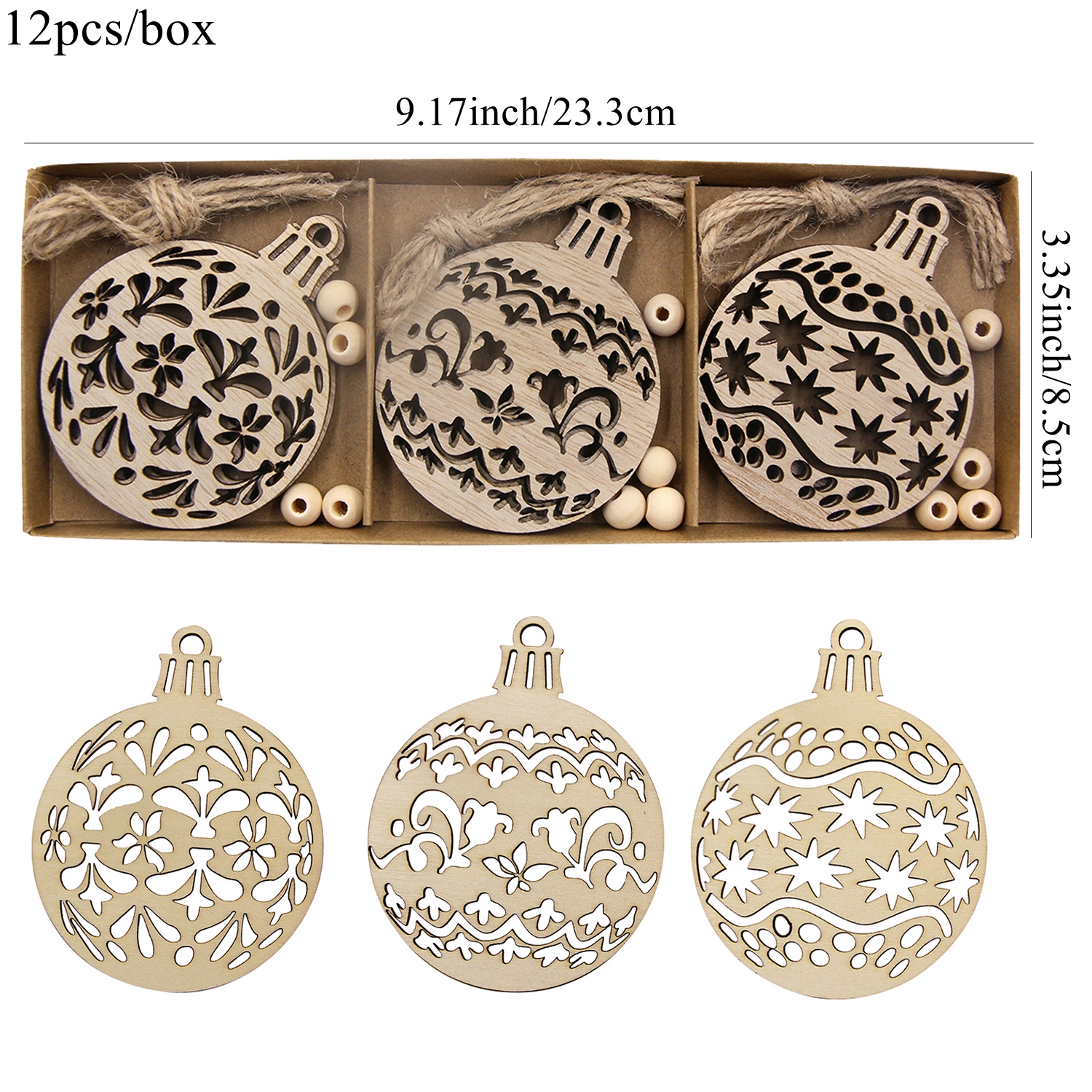 TEMU Juego de 12 adornos huecos de madera para la decoración de Navidad, perfectos para regalos y fiestas festivas