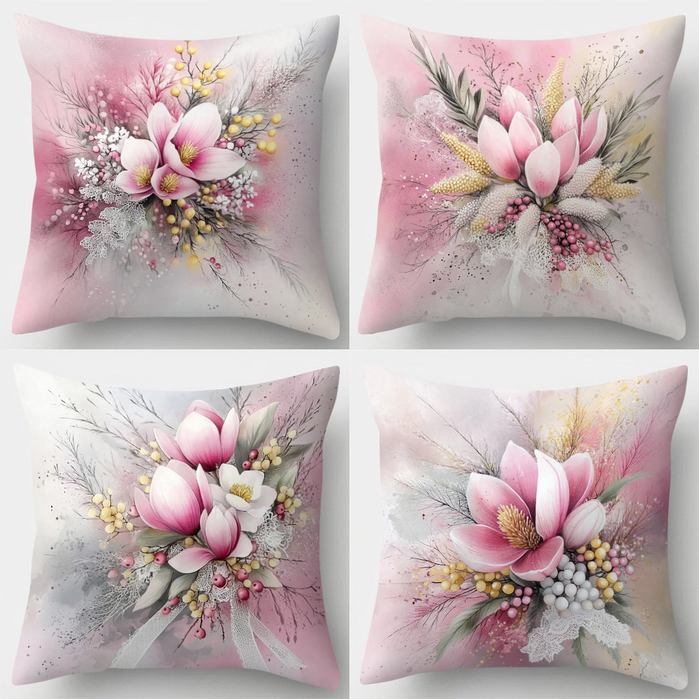 TEMU 4pcs Set Spring And Summer Pillow Pillowcase 17.7 Inches * 17.7 Inches Single-sided Printing Spring And Summer Decoration Home Decoration Sofa