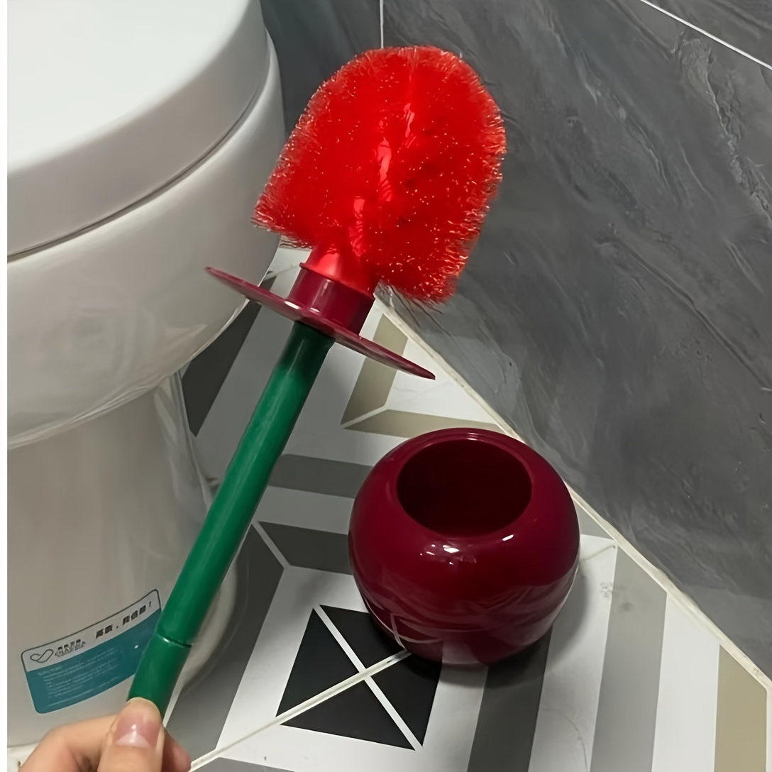 a set of   cherry shaped plastic toilet brush and its bracket creative bathroom cleaning tools details 4