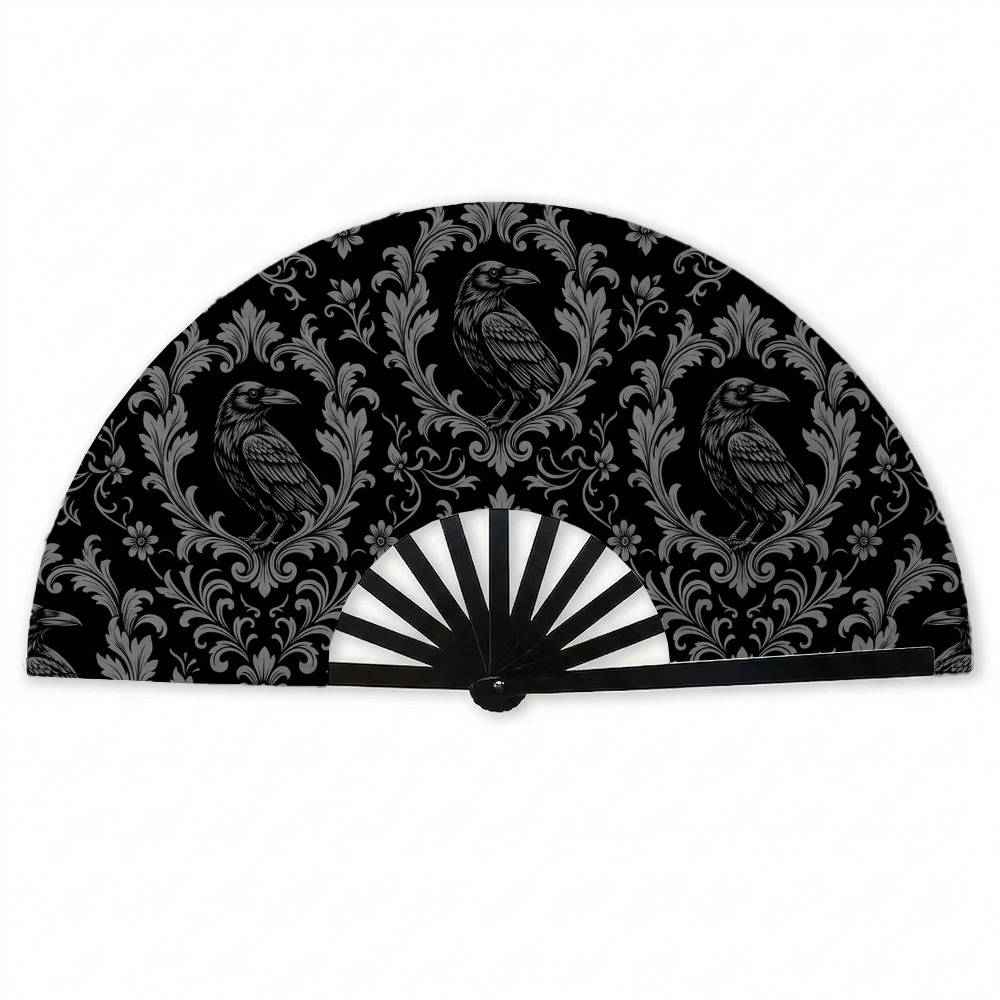 TEMU 1pc Gothic Damask Folding Fan Motif And Charcoal Foloud Snap Hand Fan For Raves And Festivals, Handheld Cooling Fan For Party, Club, Carnival,