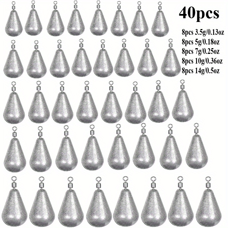 Image of 40pcs Fishing Weight Sinkers 3.5g 5g 7g 10g 14g Soft Bait Sinker Fishing Tackle Additions Line Sinkers Hook Connector