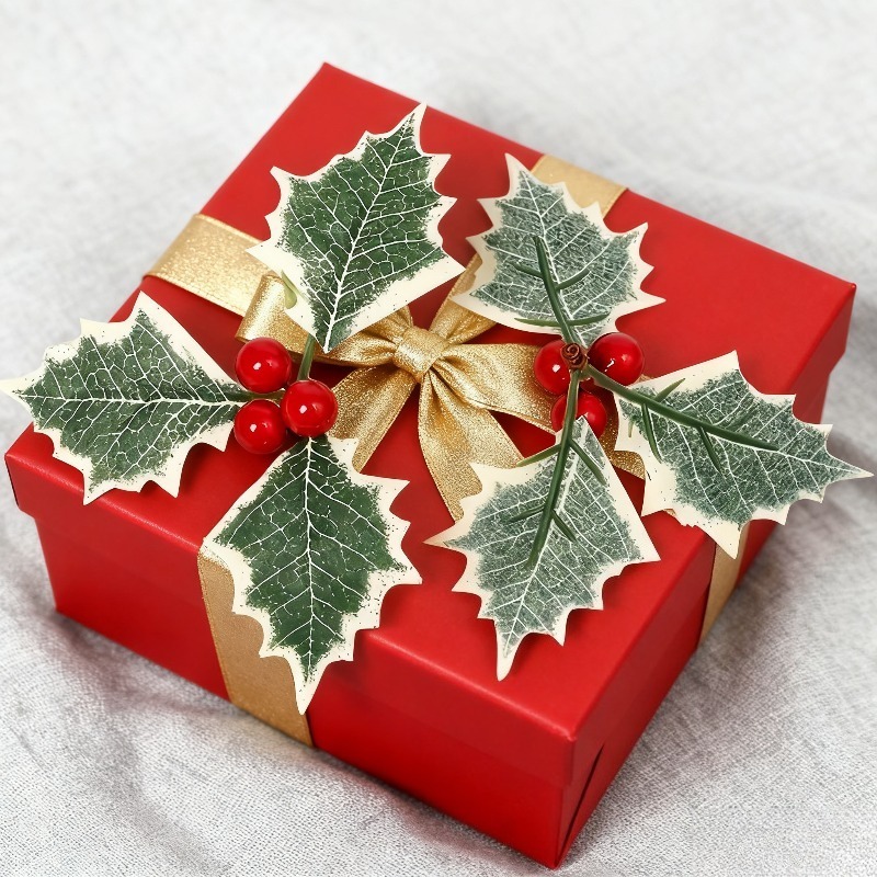 TEMU Ensemble de 40 pièces de feuilles de houx et rouges artificielles - 10 feuilles et 30 - Décorations de Noël, idéales pour les couronnes faites à
