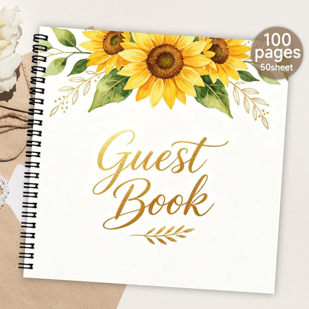 TEMU 1pc Spiral Guestbook, Watercolor Sunflower Blank Page Guest Book, Message & Signature Book Meaningful Gift Souvenir Album For Family & For
