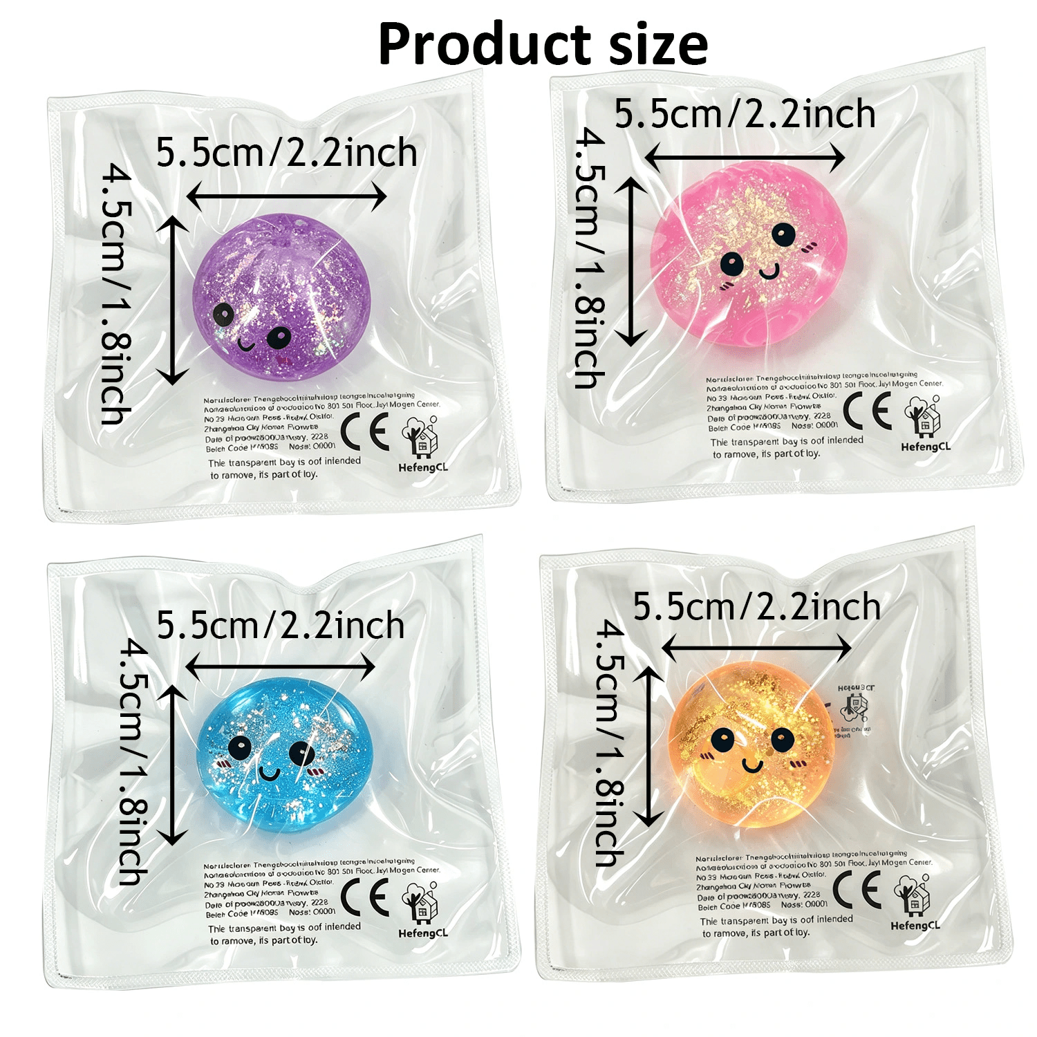   cl-2 piezas de juguetes para apretar y   con cara alegre de dibujos animados, bolas de gel   apretables creativas transparentes con   dorada  , colores aleatorios, carcasa transparente con   dorada   incrustada,  s y pegajosas con  