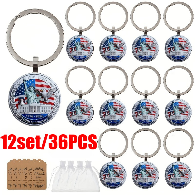 2d Flat, 12 Sets (12 Keychains + 12 Greeting Cards + 12 Bags) 2d Flat American 250th Anniversary Commemorative Keychain Set, Commemorative Keychains, Are Collectible Items By Enthusiasts., 2d Flat