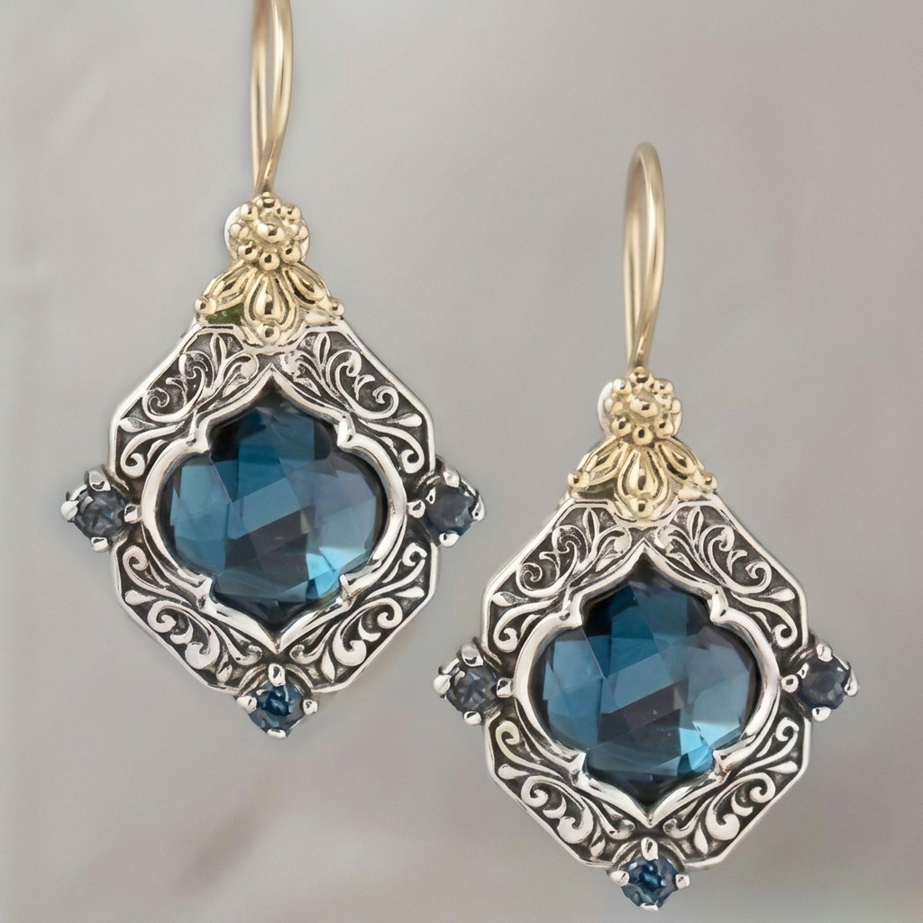 TEMU Pendientes colgantes retro tallados con diamantes de azules, elegantes pendientes de estilo