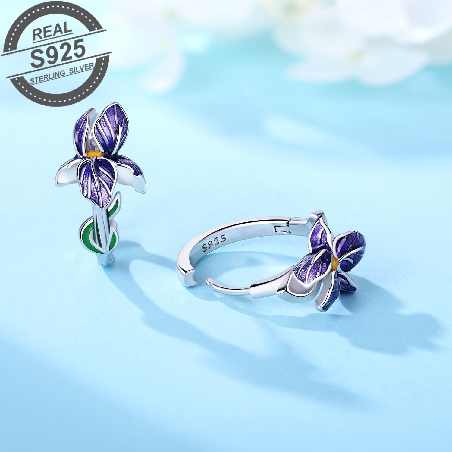 1pc elegant 925 sterling silver iris flower ear cuff synthetic stone preppy   style   wear christmas gift for women details 2