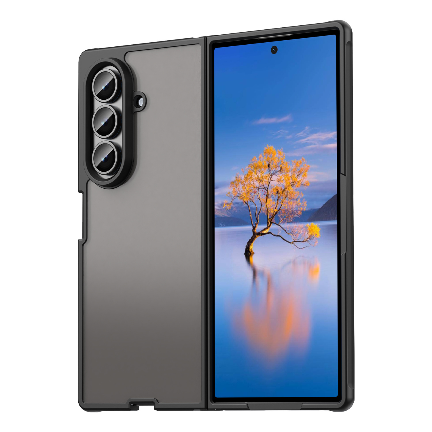 TEMU Phone Case - Translucent Black Frosted Shield Anti-drop Corner Reinforced Wear-resistant Scratch-resistant Protective Case For Galaxy Z Fold 8 Z