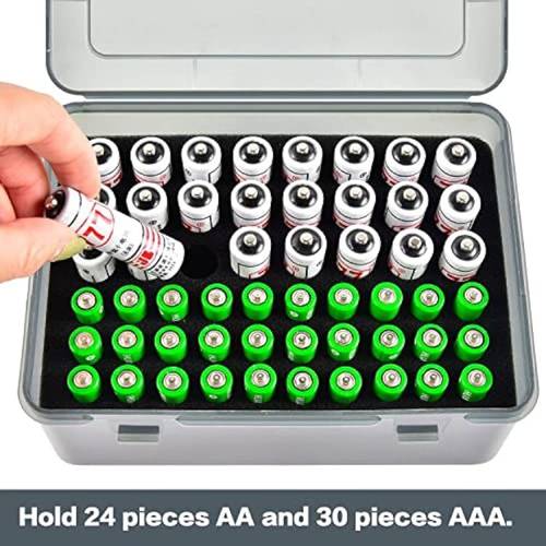 kompakte batterie-organizerbox für 54 aa & aaa-batterien, langlebiges pc-material, transparentes design mit schaumstoffnut zur einfachen aufbewahrung, für die organisation zu hause und in der garage (batterien nicht enthalten)