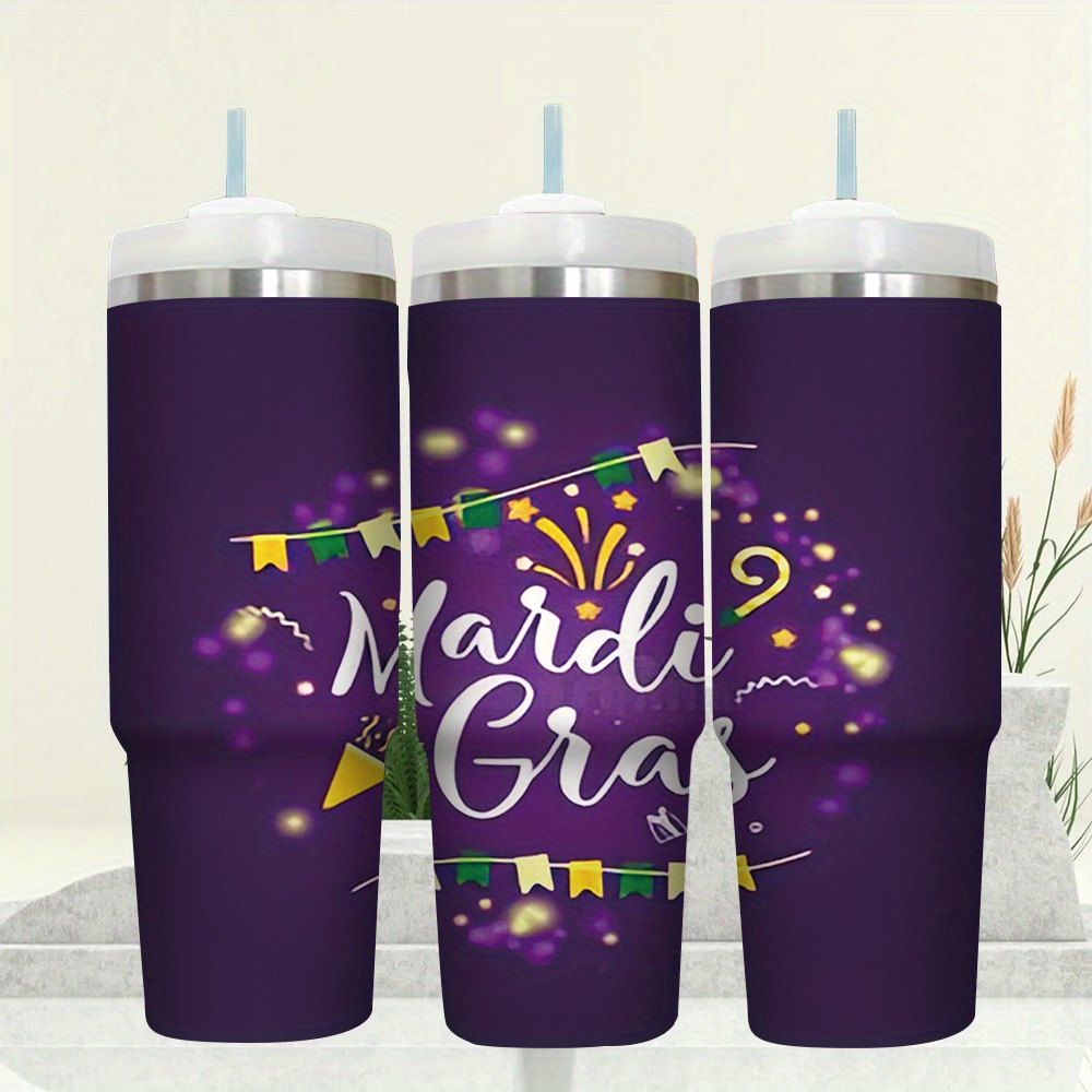 

1pc Mardi Gras 30oz Insulated Stainless Steel With Lid, 304 Travel Mug For Hot/cold Beverages, Gift For Family, Home & Outdoor Use, Drinkware