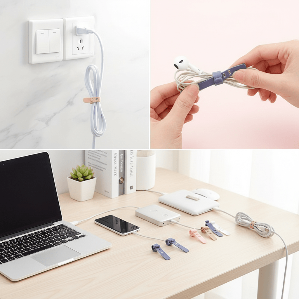 TEMU Paquete de 12 de silicona – Organizador de cables reutilizable para auriculares, cables USB y cargadores | Antideslizante y elástico – Mantiene