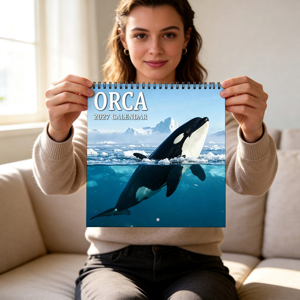 TEMU 1pc 2027 Calendar Wall Hanging - Monthly Flip Calendar With Whale Photos Suitable For Home Office Decor, Killer Whale Arctic Wildlife Gift For