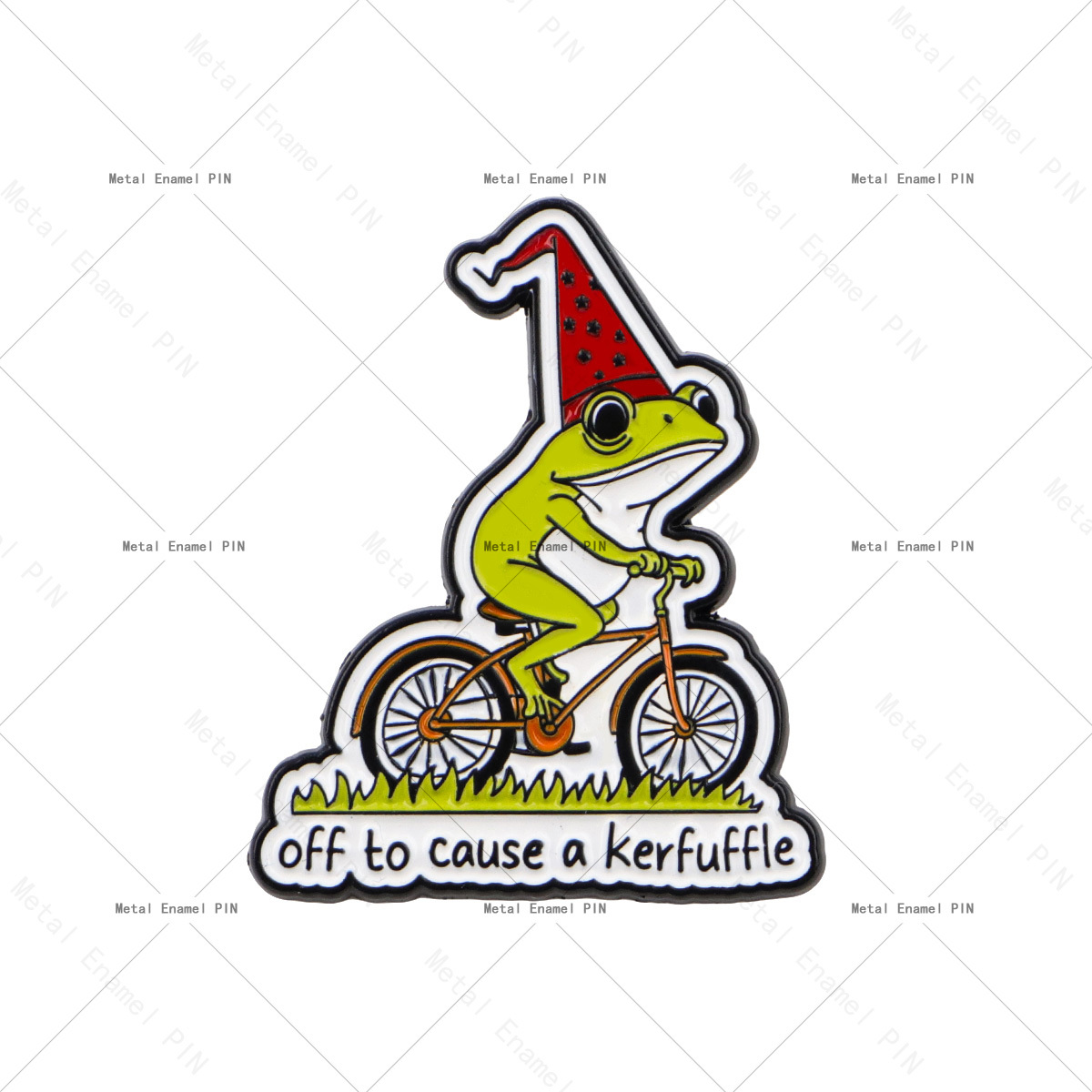 TEMU 1pc "off To Cause A Kerfuffle" Frog Enamel Pin - Riding Bicycle Brooch For Backpacks