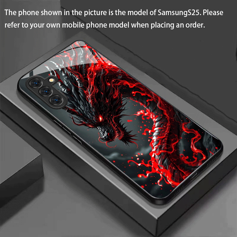 TEMU Stylish Red Dragon Tempered Glass Phone Case For Galaxy S25 Ultra/s25 /s25/s24 Ultra/s24 /s24