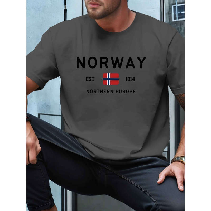 

Norway 1814 Graphic T-shirt, Casual Crew Neck, Polyester Knit Fabric With Stretch, Geometric Pattern, Regular Fit, For Adults, Summer Tee