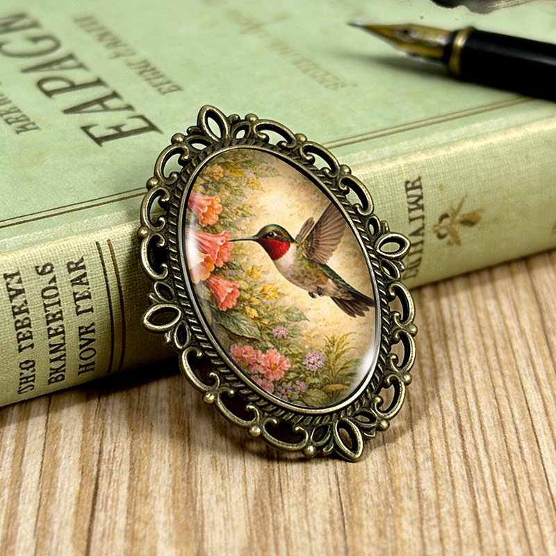 TEMU 1 pièce Broche Cueillant du , Broches Ovales en Verre à Bordure en Dentelle, Accessoire pour Vêtements et Sac à Dos, Cadeau Idéal
