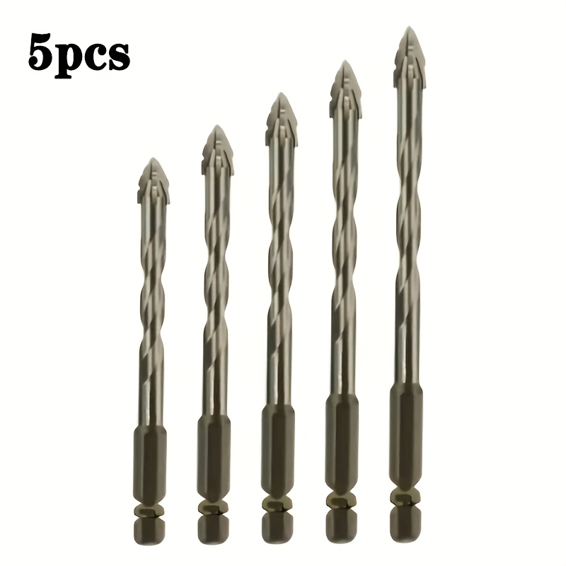 5pcs Carbide Drill Bit Set, 4-flute, Hex Shank Dry Drilling Tools, Resistant, Drilling Tools For Ceramic, Cast And Concrete